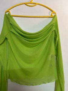 Green Mesh Long Sleeve Top