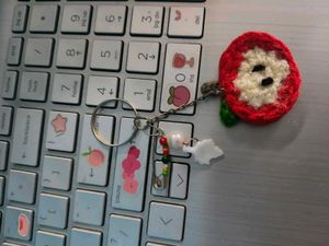 apple crochet keychain with charms<3