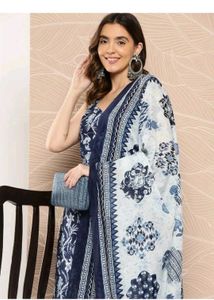 Blue Floral Print Kurti Set