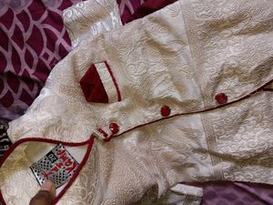 Boy&#39;s Cream &amp; Maroon Sherwani Set