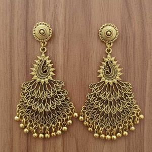 Golden Peacock Dangle Earrings