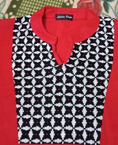 Red &amp; Black Print Kurta