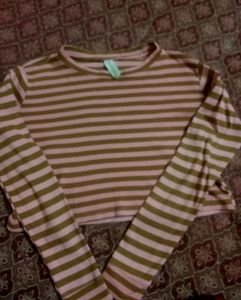 Pink & Cream Striped Crop Top