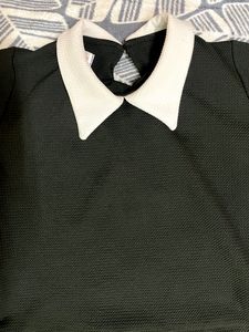 Korean Inspo Black Crop Top With White Collar