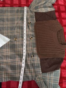 Layered Plaid &amp; Knit Top
