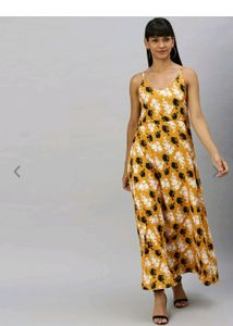 Beautiful Yellow Printed Long Dress..size -L