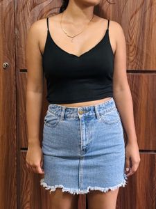 Denim Mini Skirt &amp; Black Top