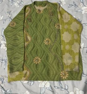 Green Floral Knit Sweater