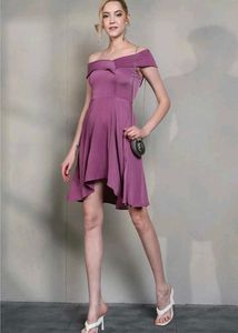 Off-Shoulder Mini Skater Dress with Back Zip