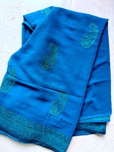 Sworaski & Embroidered Peacock Blue saree