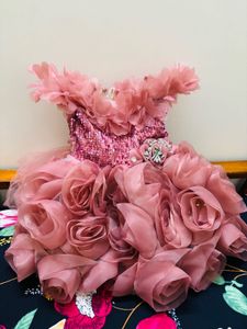 Pink Flower party wear frock