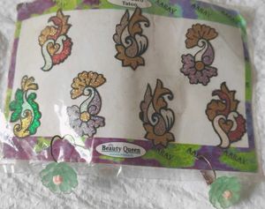 Glitter Tattoo Stickers, green & Gold earrings