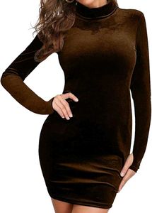 Brown Velvet Mock Neck Mini Dress