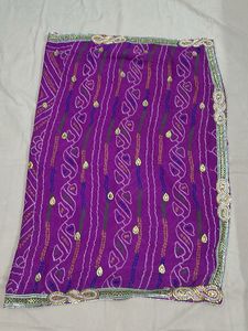 Purple Bandhani Saree with Embellishments