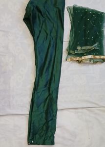 Green Long Frock Gown Type White Work