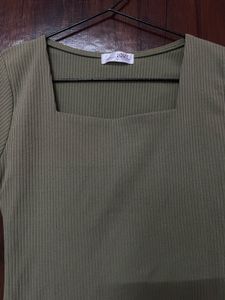 Ribbed Olive 3 4 Sleeves Top