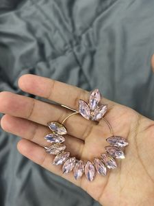 Pink Crystal Leaf Hoop Earrings