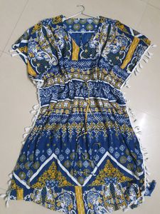 Printed Cotton Kaftan | Navy Blue And White