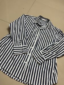 •  Navy &amp; White Striped Button-Up Shirt – Cla