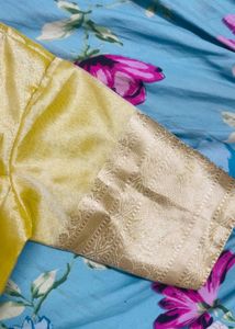 Lemon Yellow Gold Tissue Blouse With Zari Design