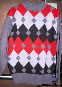 Classic Argyle Knit Sweater in Grey, Red &amp; Black