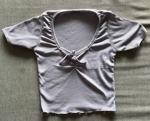 Ribbed Cropped Tie-Front Top