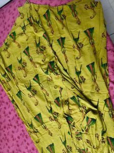 Women Olive Green Kurta With Yellow Printed Shrug