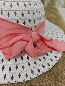 Stylish White Sun Hat with Pink Ribbon for Girls
