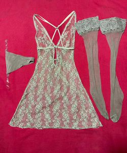 SHEIN Lace Slip Set with Stockings