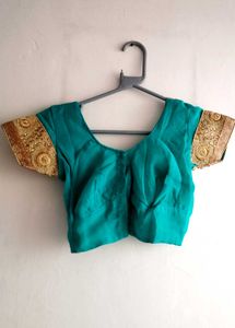 Teal &amp; Gold Embroidered Saree