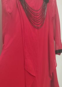 Red A-line Suit With Velvet Legging.