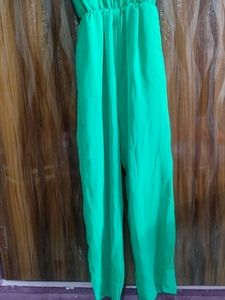 Green Jumpsuit + Pink Korean Dress