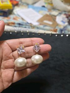 Big Pearl White Gemstone Earrings