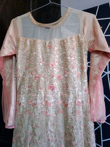 Pink Golden Ethnic Gown Wedding &amp; Festive Wear