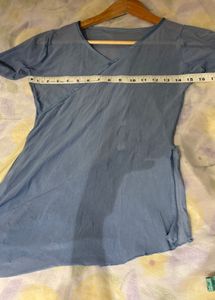 Blue Asymmetric Hem Long Sleeve Top