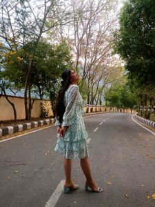 Floral Green Leaf Printed Western Dress