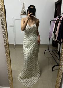 Silver Rhinestone Beaded Cocktail GOWN