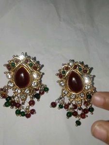 Vintage Style Red &amp; Green Earrings