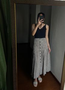 MNG Beige &amp; Black Gingham Checked A-line Skirt