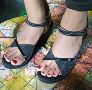 Black Wedge Heel Sandals