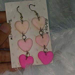 Cute Pink Heart Clay Earrings