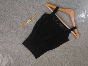 Black Ribbed Tank with Embellishments