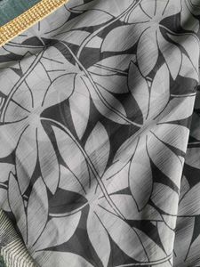 Grey Floral Print With Lace Work Saree