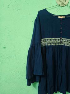 Navy Blue Embroidered Top