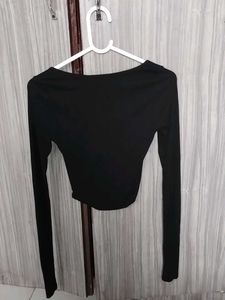 Black Full Sleeve Crop Top – “Baby” Text