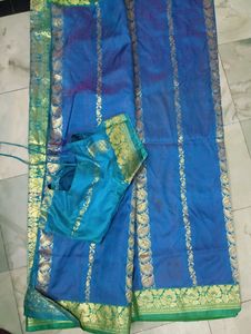 Blue Silk Saree with Blouse