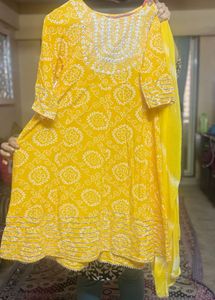 Gota Embellished Cotton Yellow Kurta Set