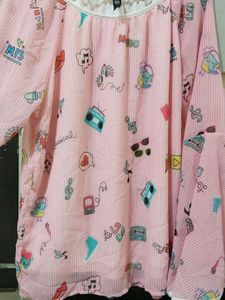 Cute Pink Printed Polyester Fabric – Soft &amp; Light