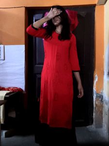Red Embroidered Kurta