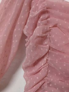 Pink Polka Dot Chiffon Top